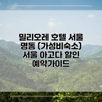 밀리오레 호텔 서울 명동 (가성비숙소) 서울 아고다 할인 예약가이드