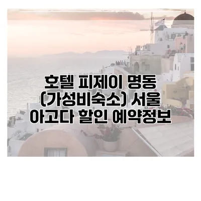 호텔 피제이 명동 (가성비숙소) 서울 아고다 할인 예약정보